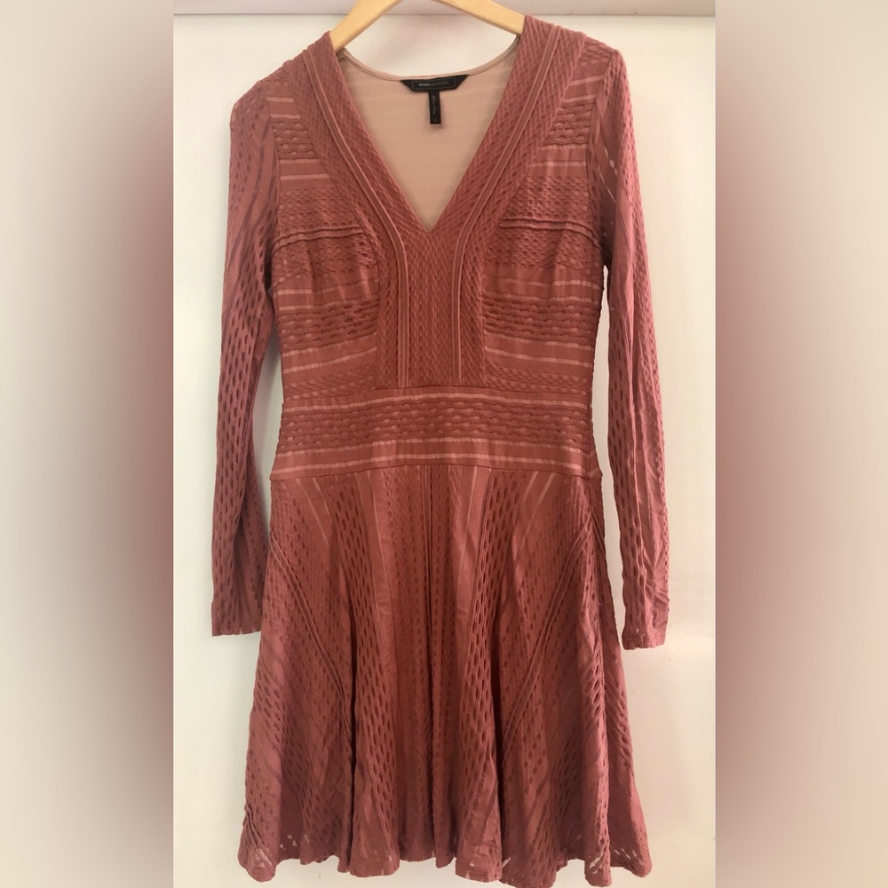 BCBG Max Azria Size Small Long Sleeve Dress in Terra Cotta